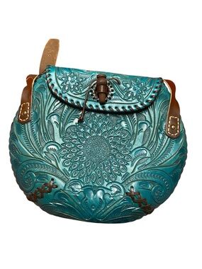 Alejandro Yeo Turquoise Tooled Leather Women's Crossbody Bag
